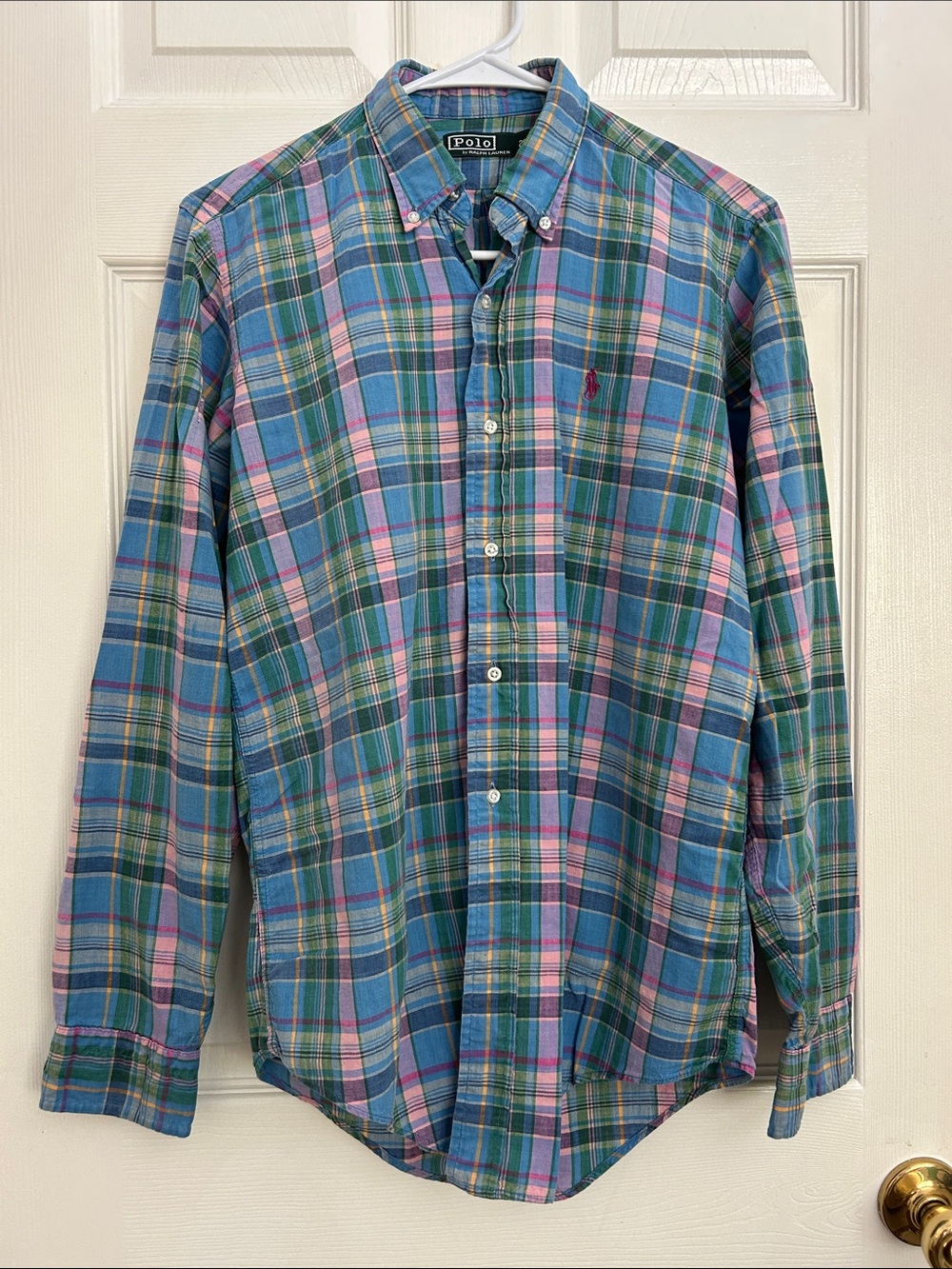 Polo by Ralph Lauren Blue, Green & Pink Plaid Button-Down Shirt